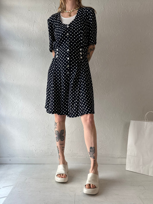 90s 'New Horizons' Polka Dot Rayon Romper / Medium