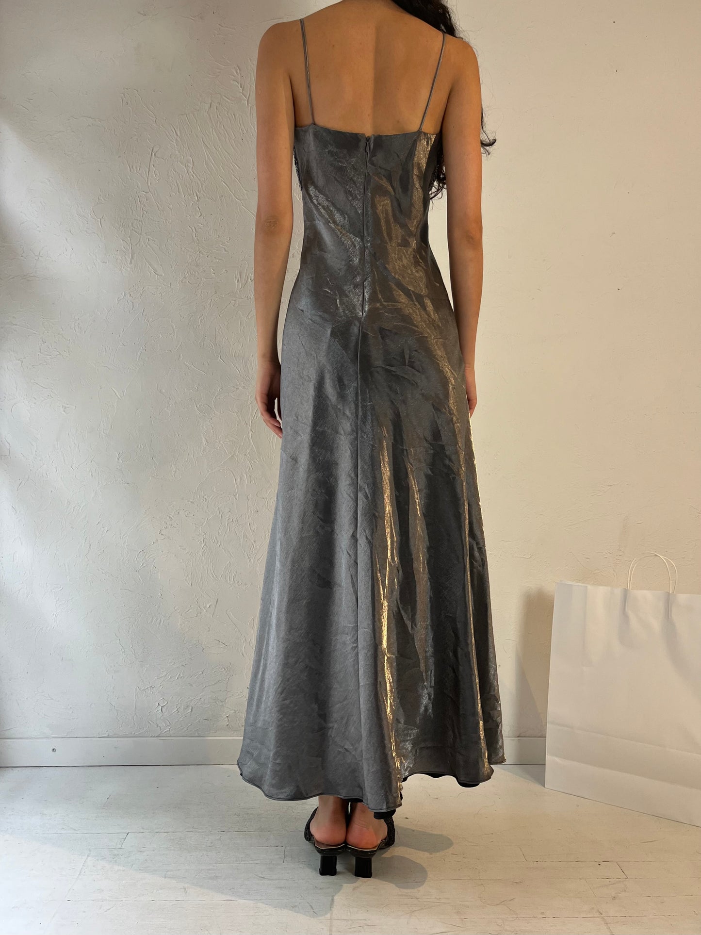 90s 'Faviana' Silver Formal Dress / Small