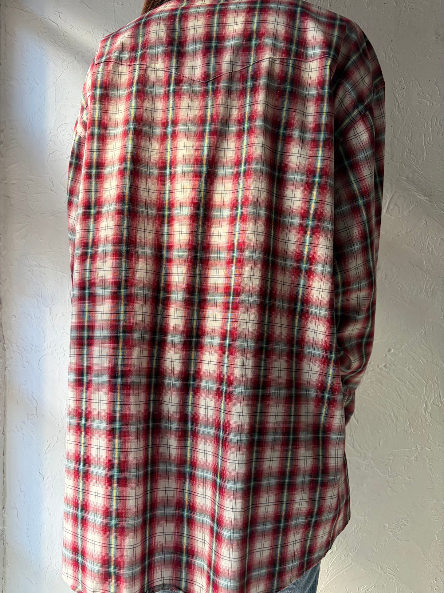 Y2k 'Wrangler' Red Plaid Snap up Western Shirt / XL