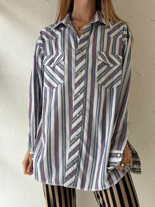 Y2k 'Wrangler' Striped Pearl Snap Shirt / Large
