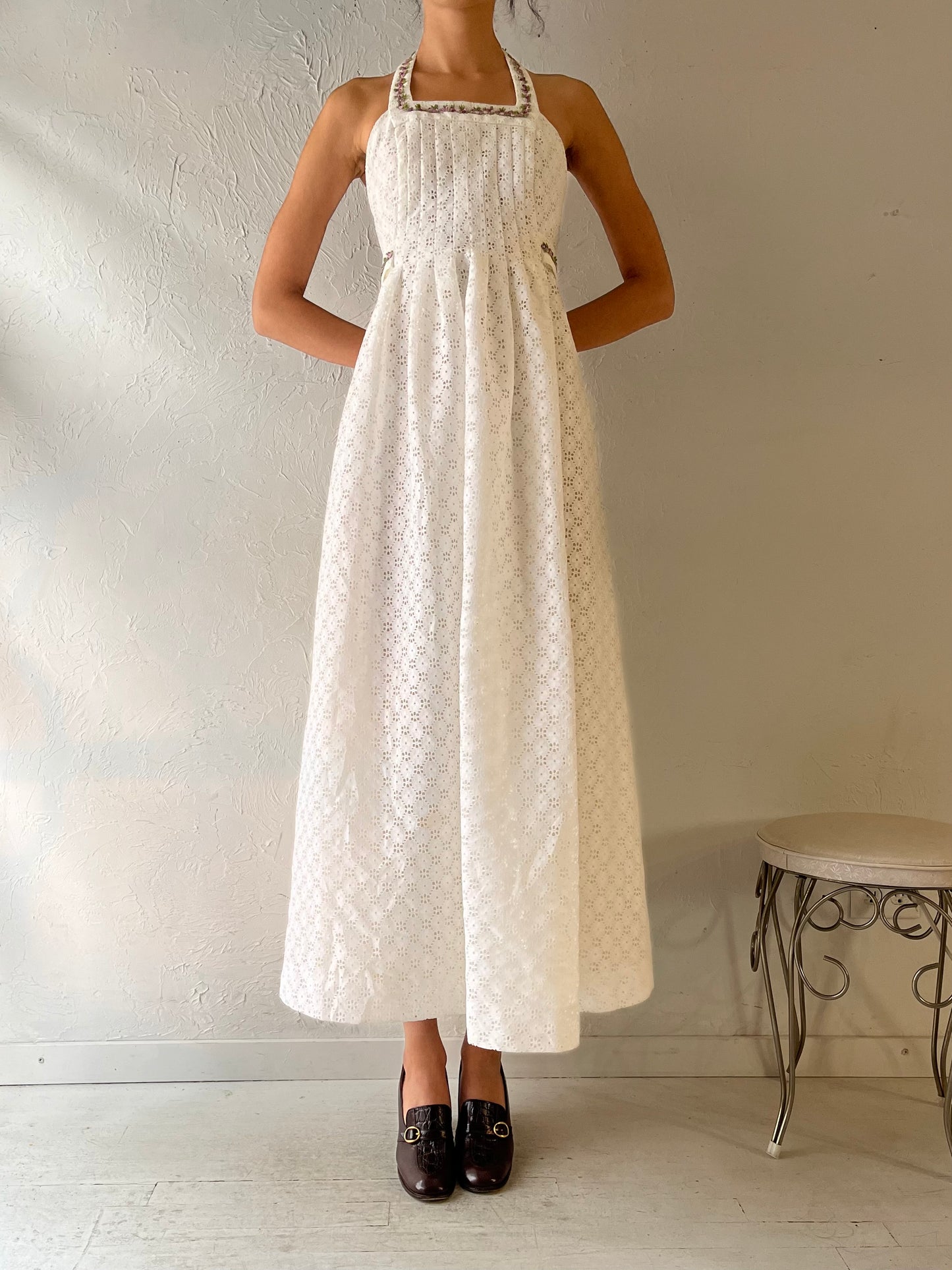 70s ‘Algo’ White Halter Maxi Dress / XSmall