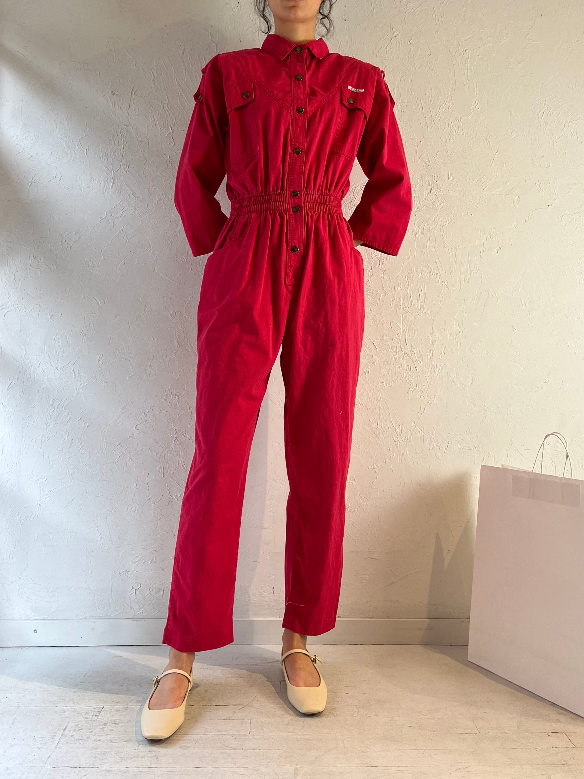 90s ‘Ideas’ Hot Pink Cotton Jumpsuit / Small