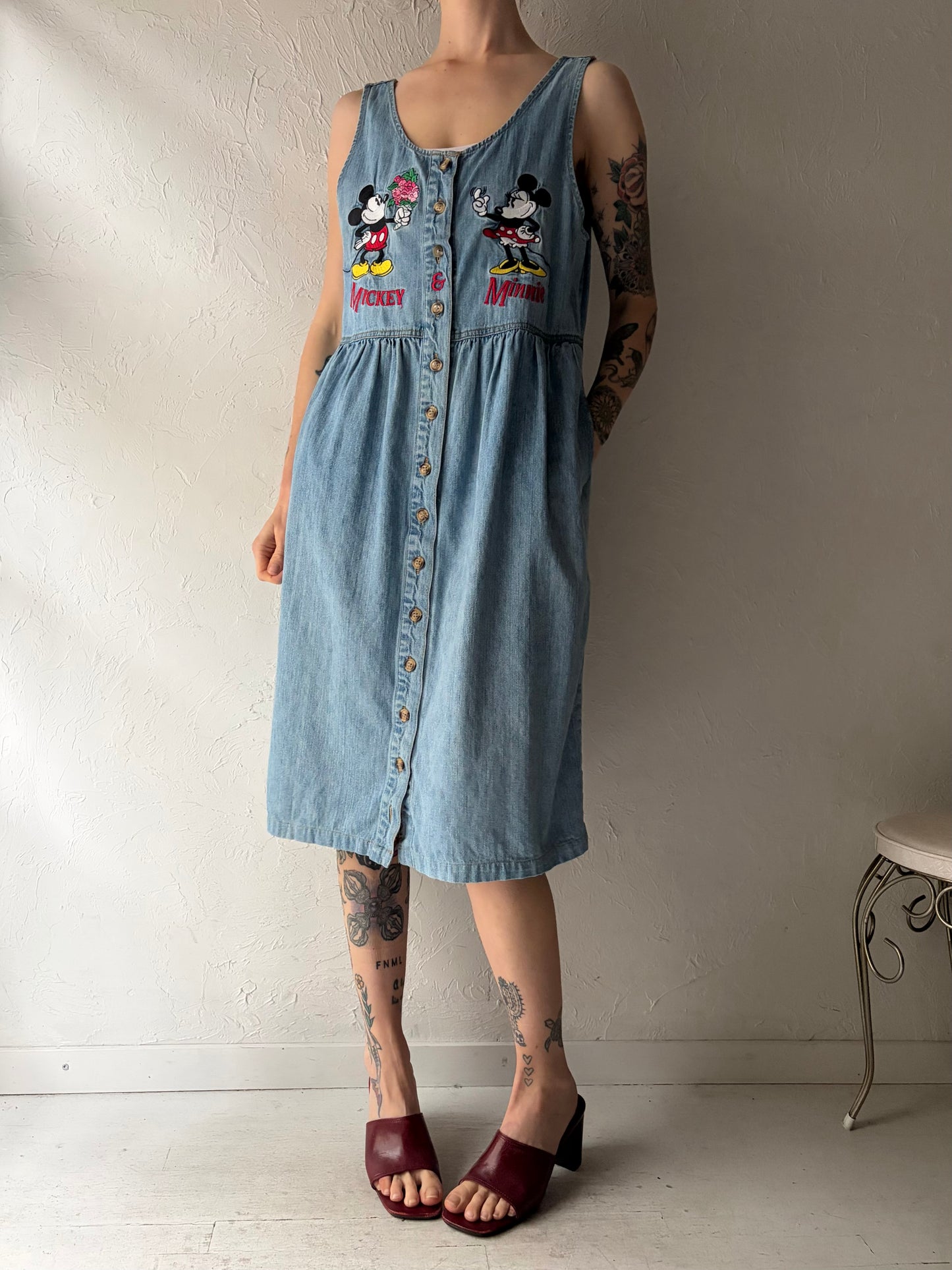 Y2k 'Disney' Denim Button up Midi Dress / Medium