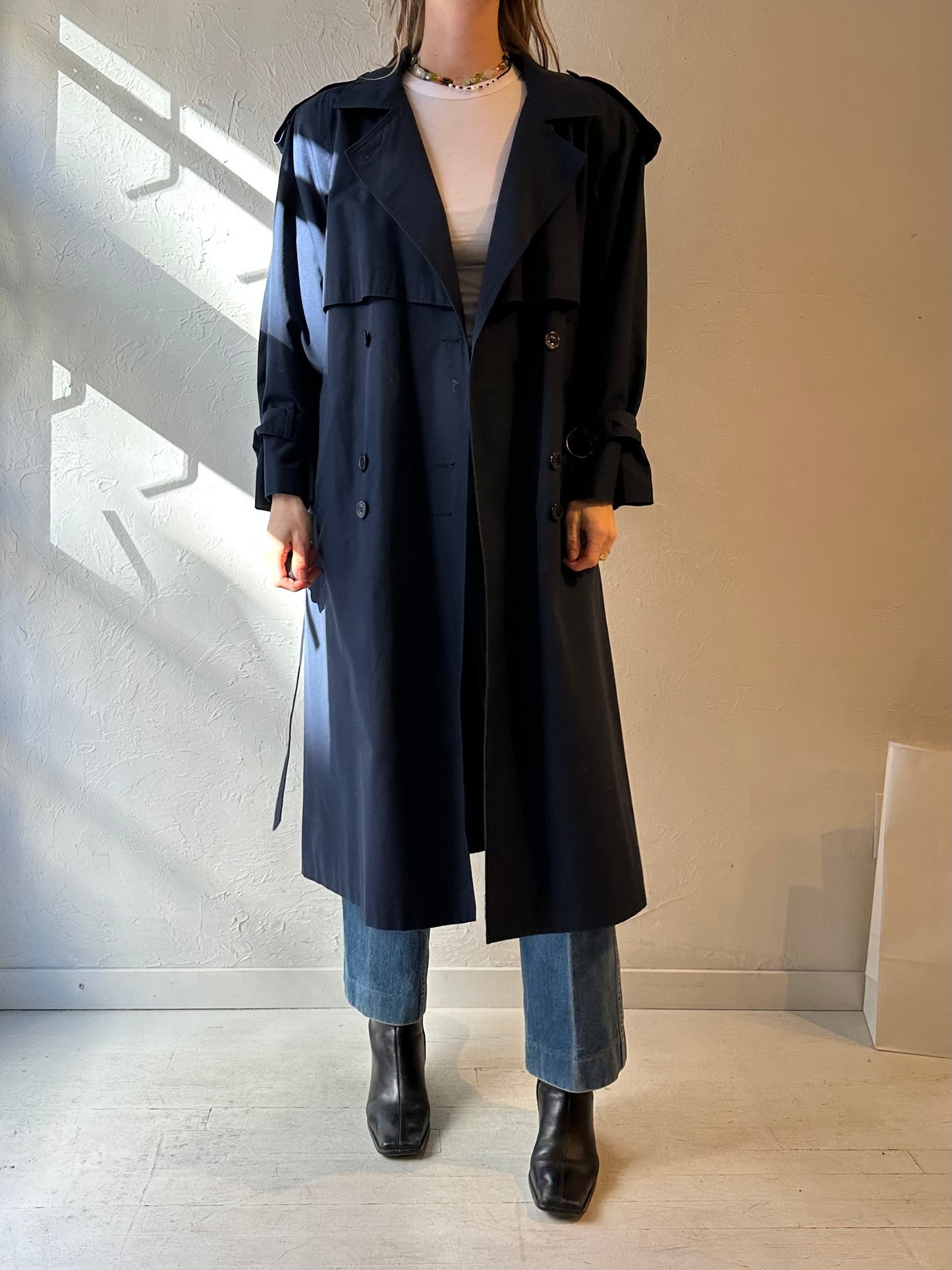 Y2k ‘VI Petites’ Navy Blue Trench Coat / Medium