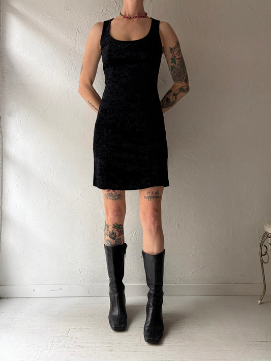 90s 'Esprit' Vintage Black Crushed Velvet Mini Dress / Small