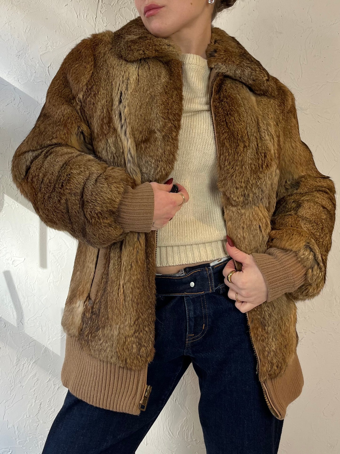 Vintage 90s ' City Fur' Brown Fur Bomber Style Jacket / Medium