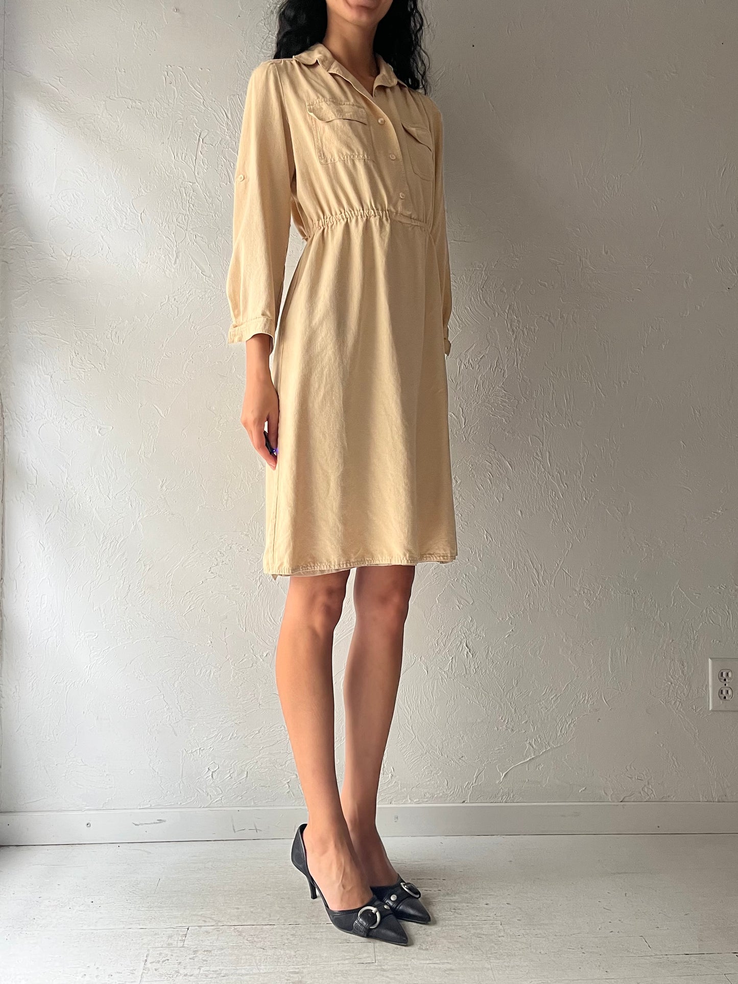 80s 'FML' Cream Raw Silk Dress / Small