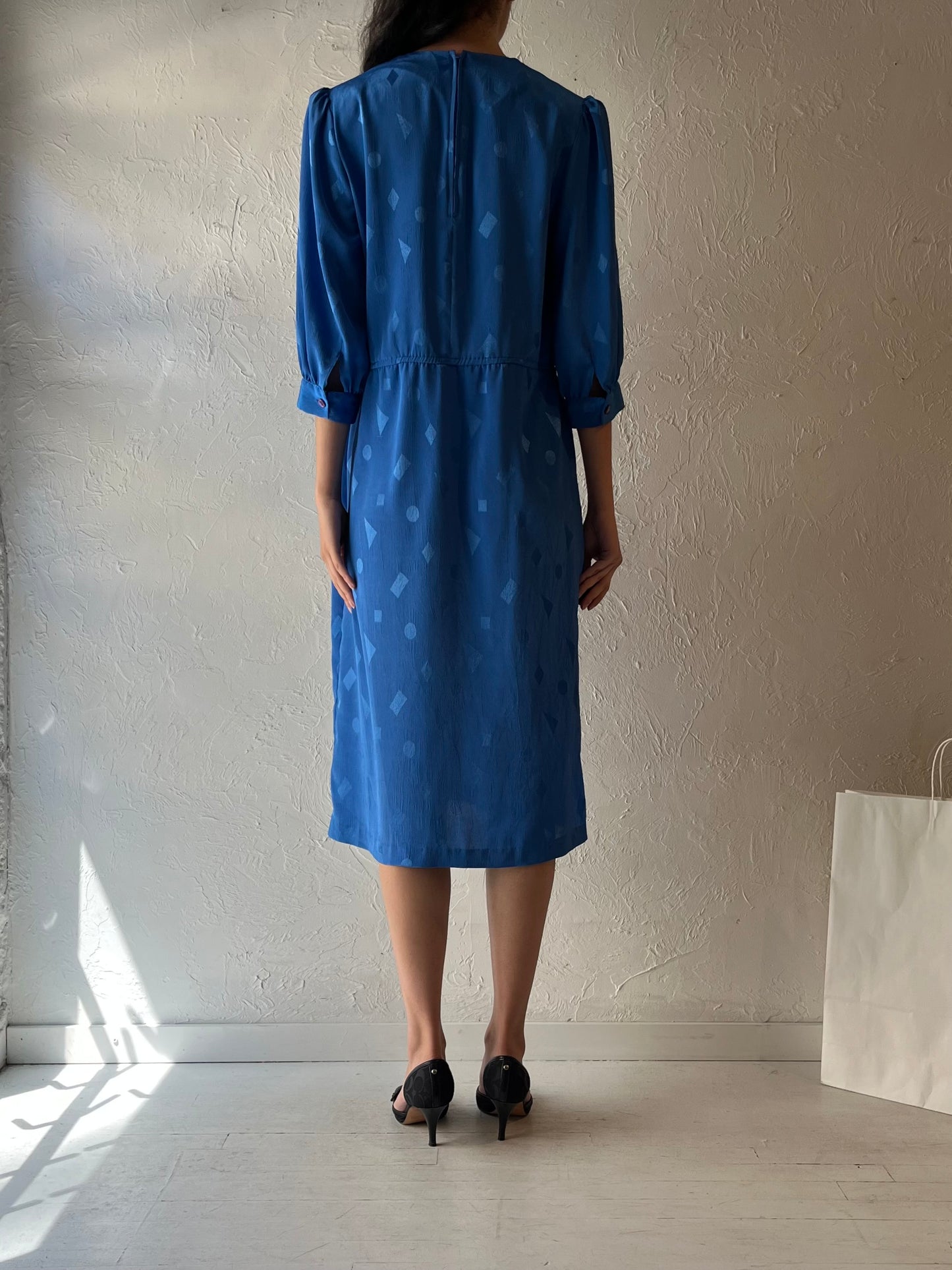 70s ‘Nu Mode’ Blue Midi Dress / Medium