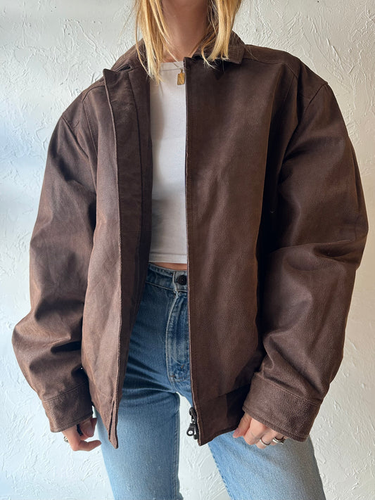 90s ‘Danier’ Brown Leather Bomber Jacket / Large