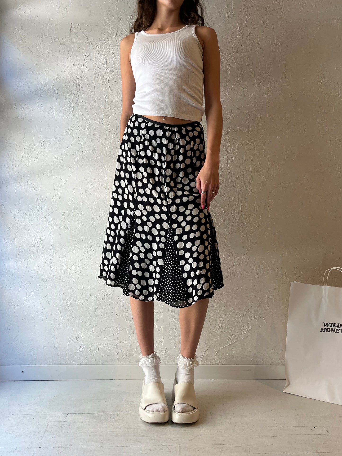 90s 'April Cornell' Polka Dot Midi Skirt / Small