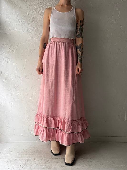 60s / 70s Handmade Pink Gingham Peasant Maxi Skirt / XSmall