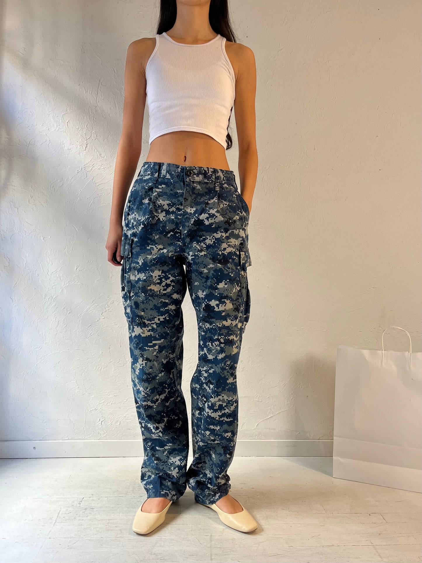 Vintage Authentic Army Blue Camouflage Cargo Pants / Small