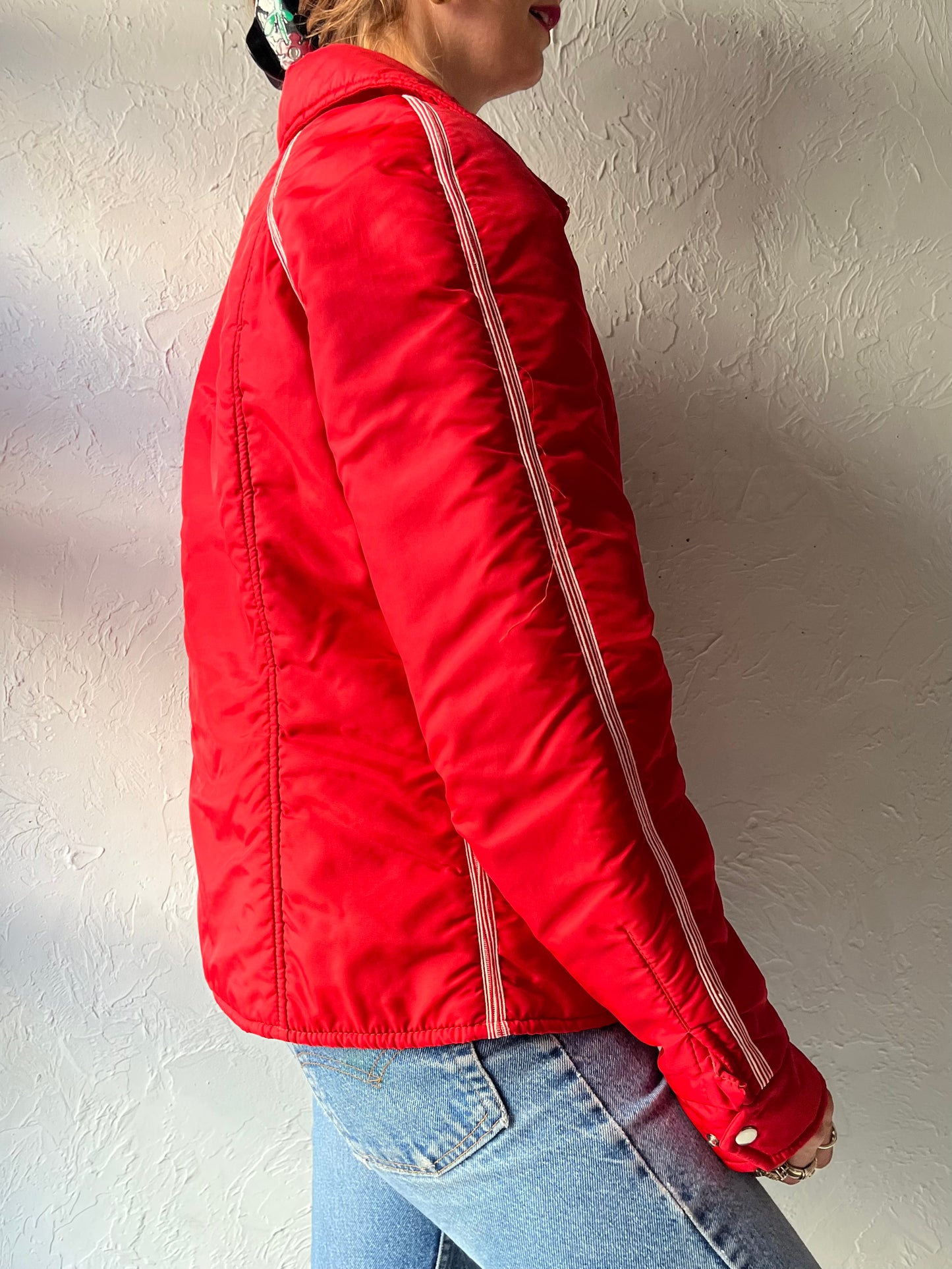 80s 'Topher' Retro Red Winter Outdoor Puffer Après Ski Jacket / Medium