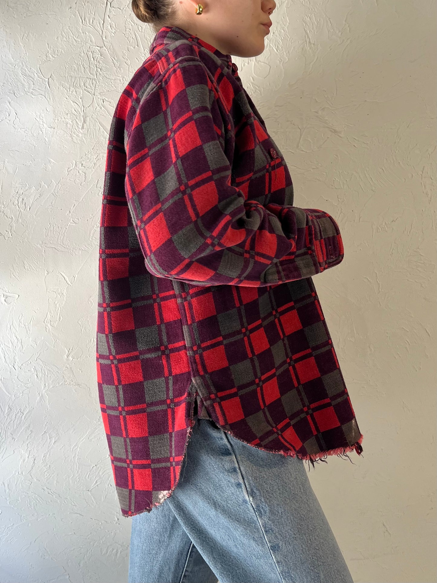 Vintage 'Champion' Red Cotton Flannel Shirt / Medium