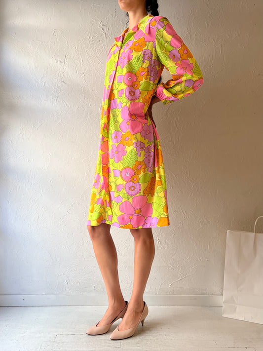 70s ‘Le Voys’ Retro Long Sleeve Shirt Dress / Medium