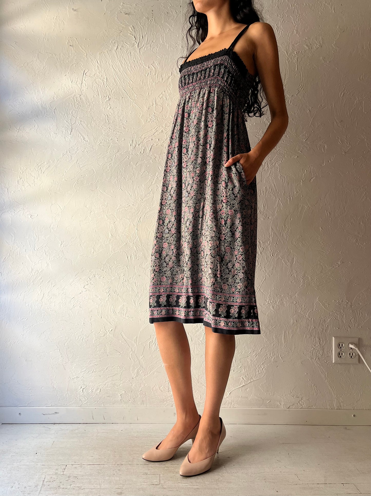 90s 'Lanz' Patterned Hippie Midi Dress / Small