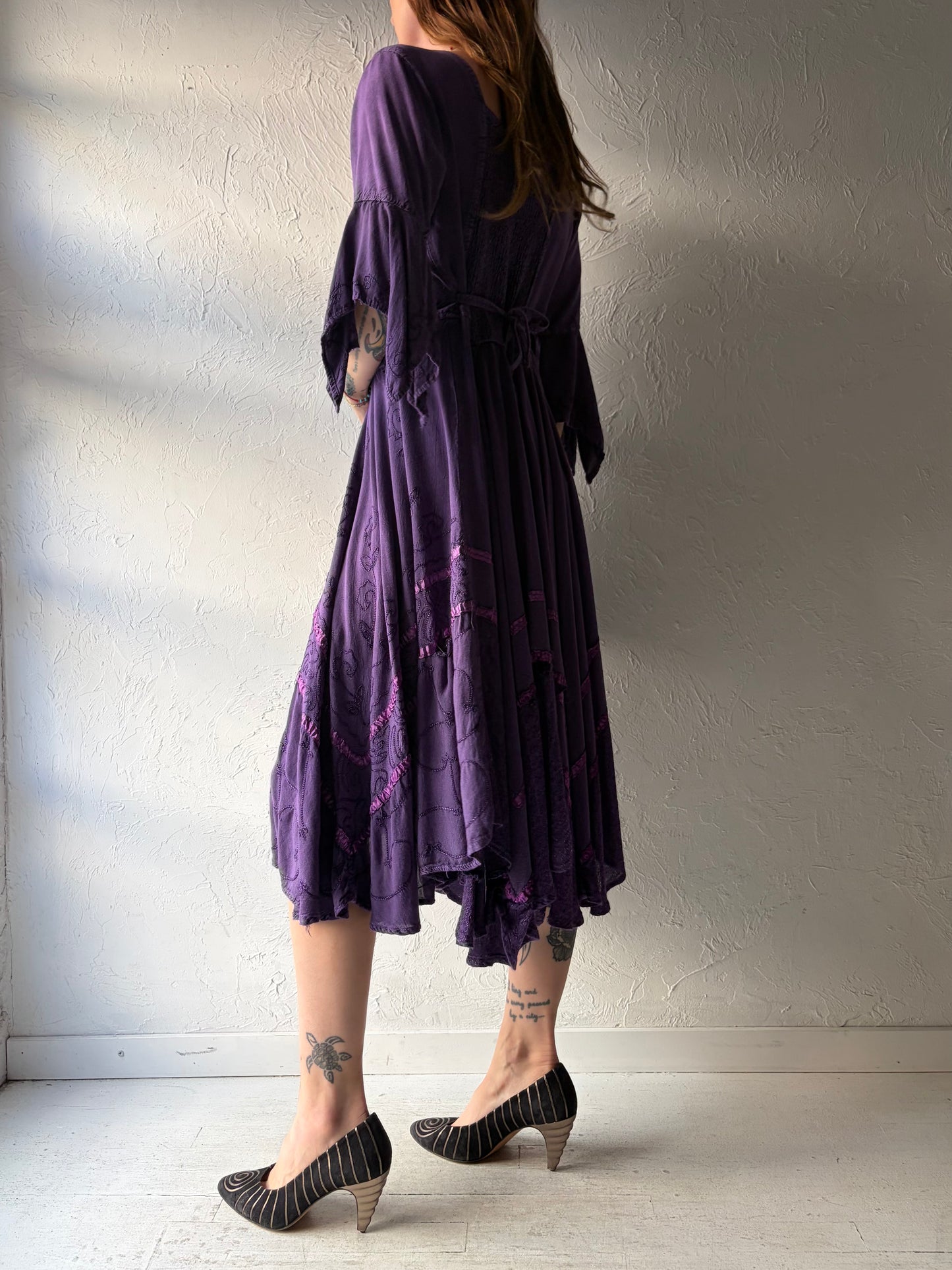 Vintage Purple Fairy Core Hippie Midi Dress / Medium