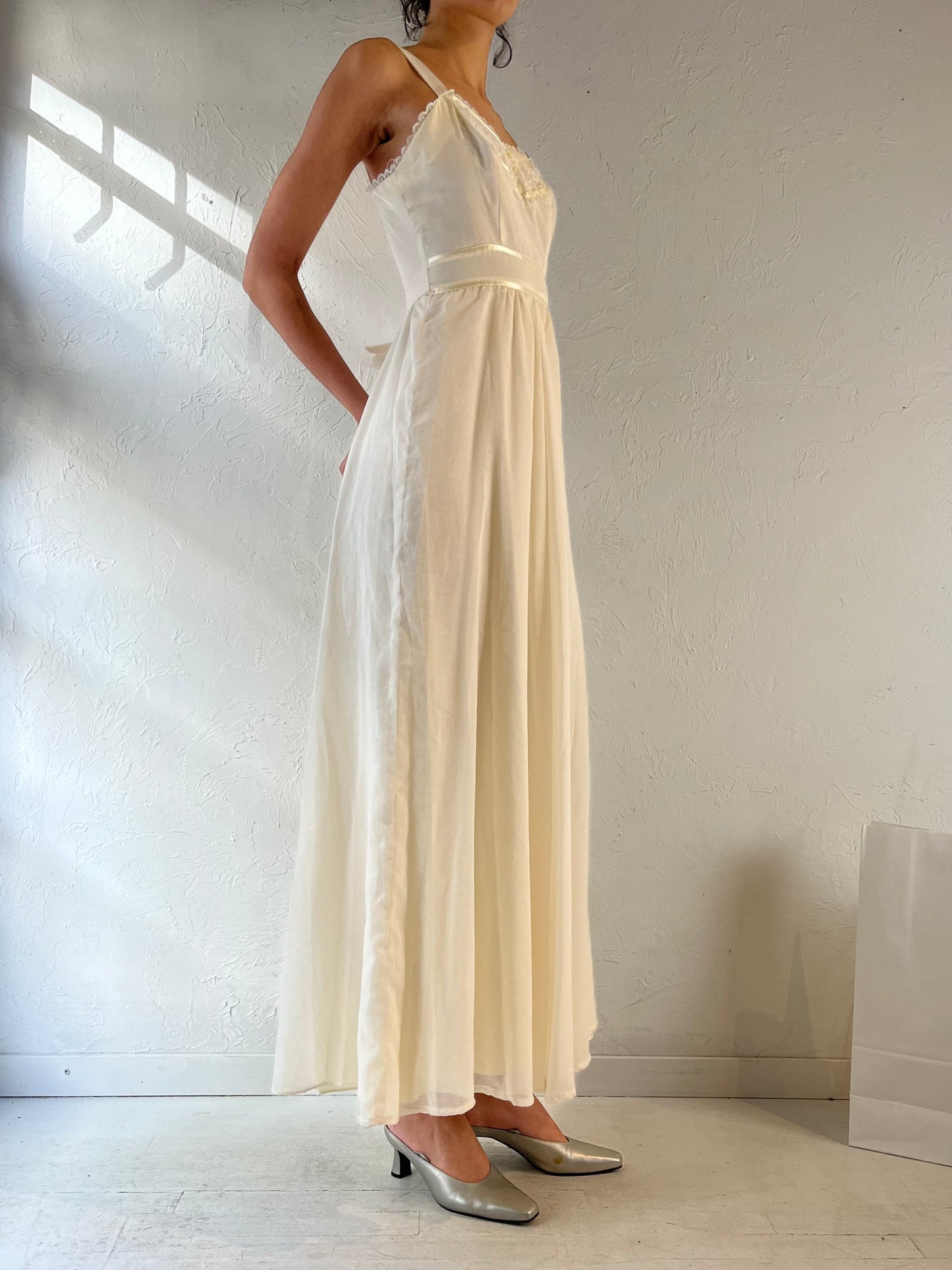 Vintage Handmade Cream Peasant Maxi Dress / Small