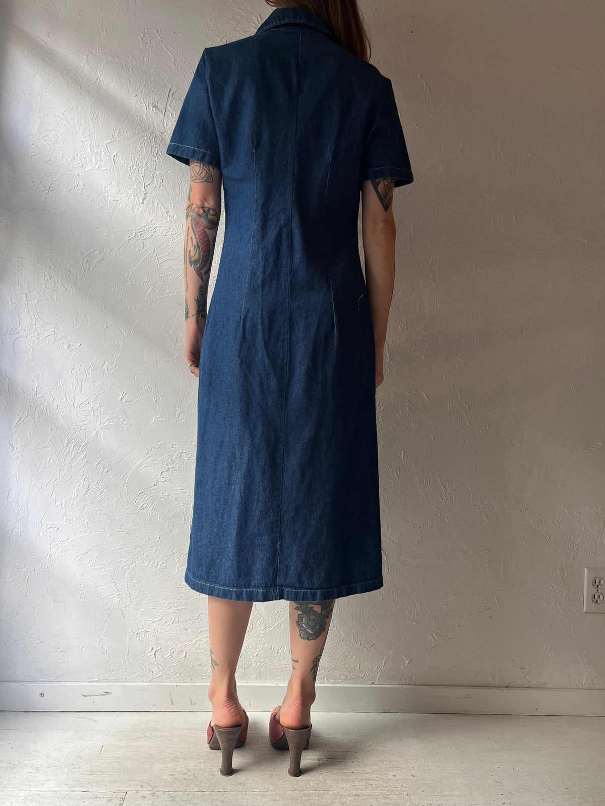 90's 'Tall Girl' Dark Denim Minimalist Western Cottagecore Button Up Maxi Dress / Medium