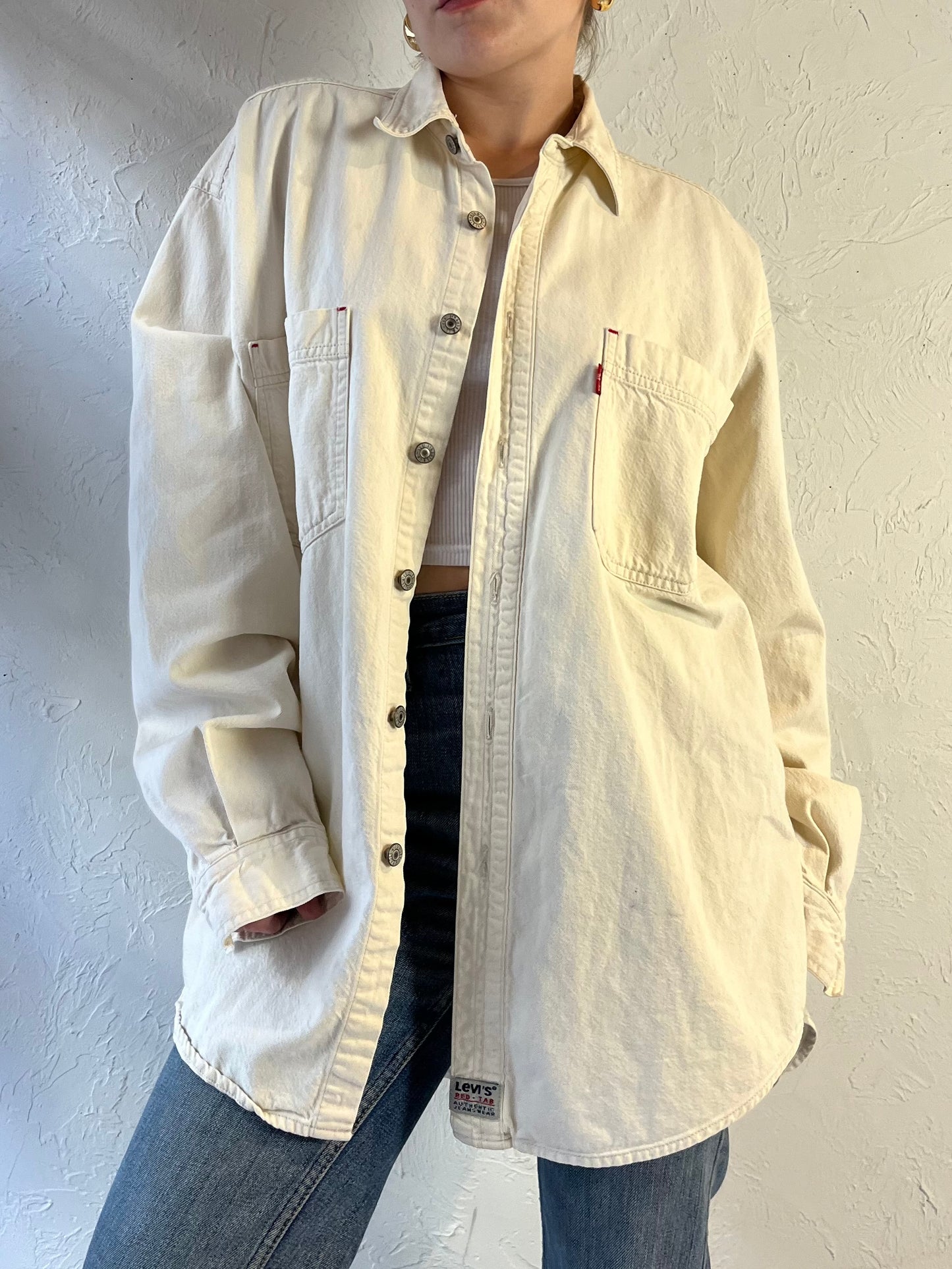 90s 'Levis' White Button Up Denim Shirt / Medium