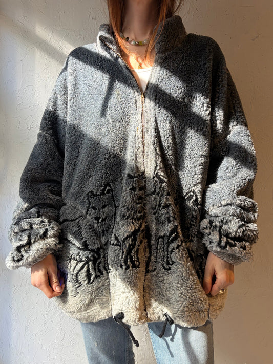 90s 'Ezze Wear' Wolf Fleece Jacket / XL