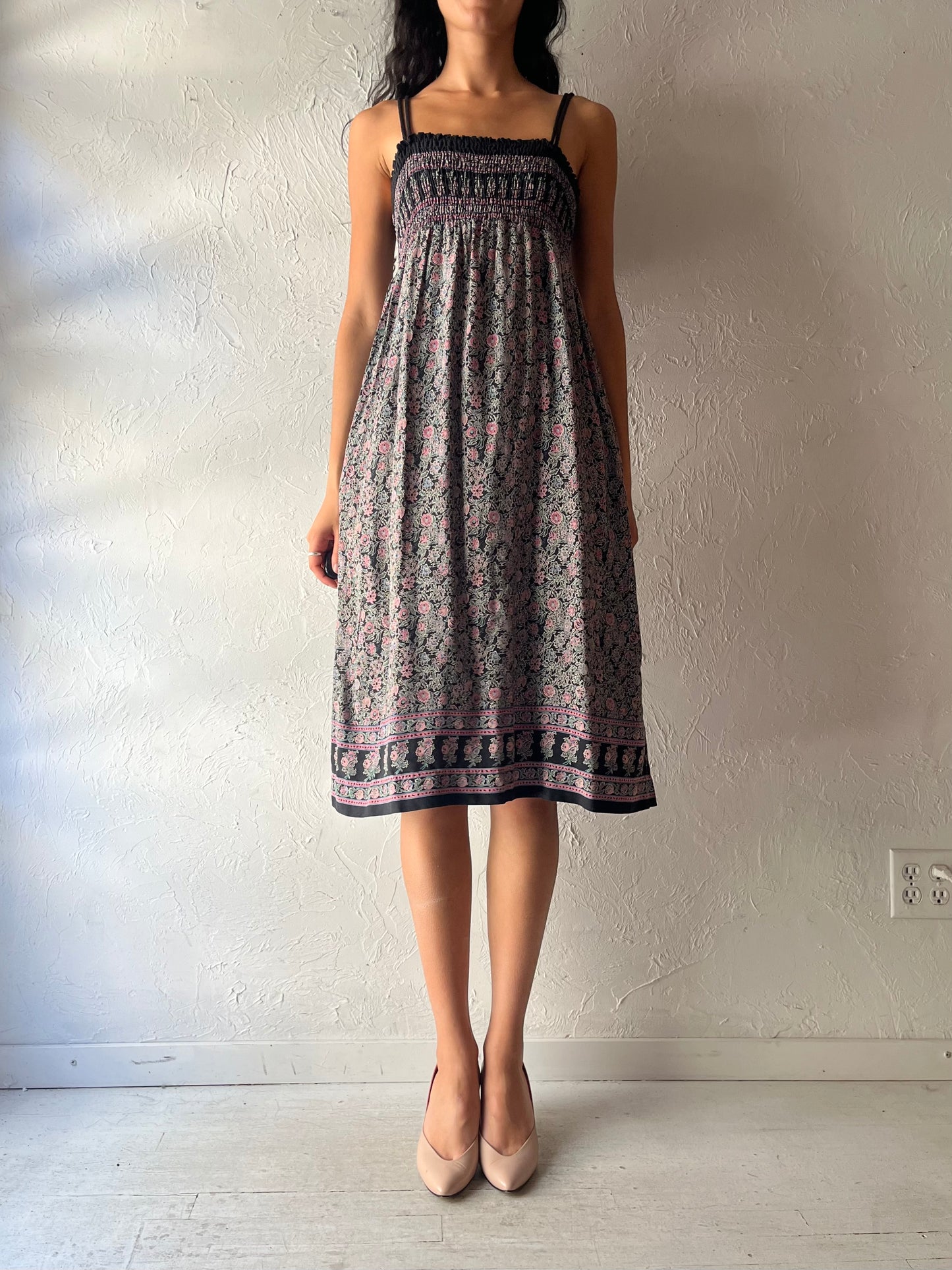 90s 'Lanz' Patterned Hippie Midi Dress / Small