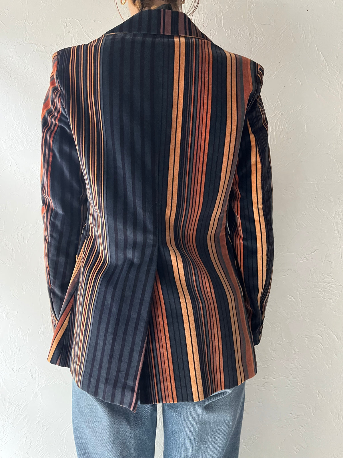 90s 'Focus' Striped Velvet Blazer Jacket / Medium
