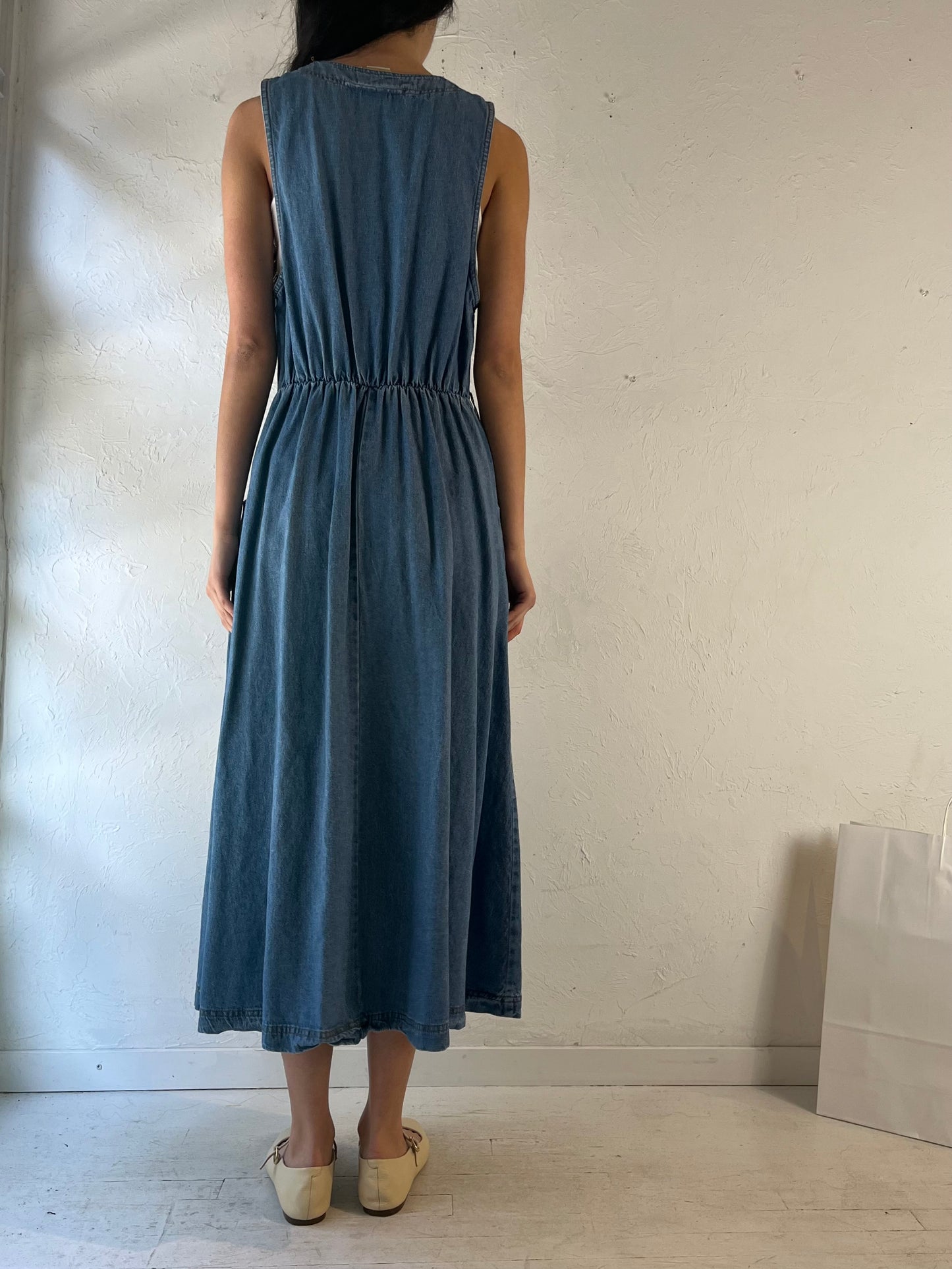 90s ‘Studio Ease’ Embroidered Denim Dress / Medium