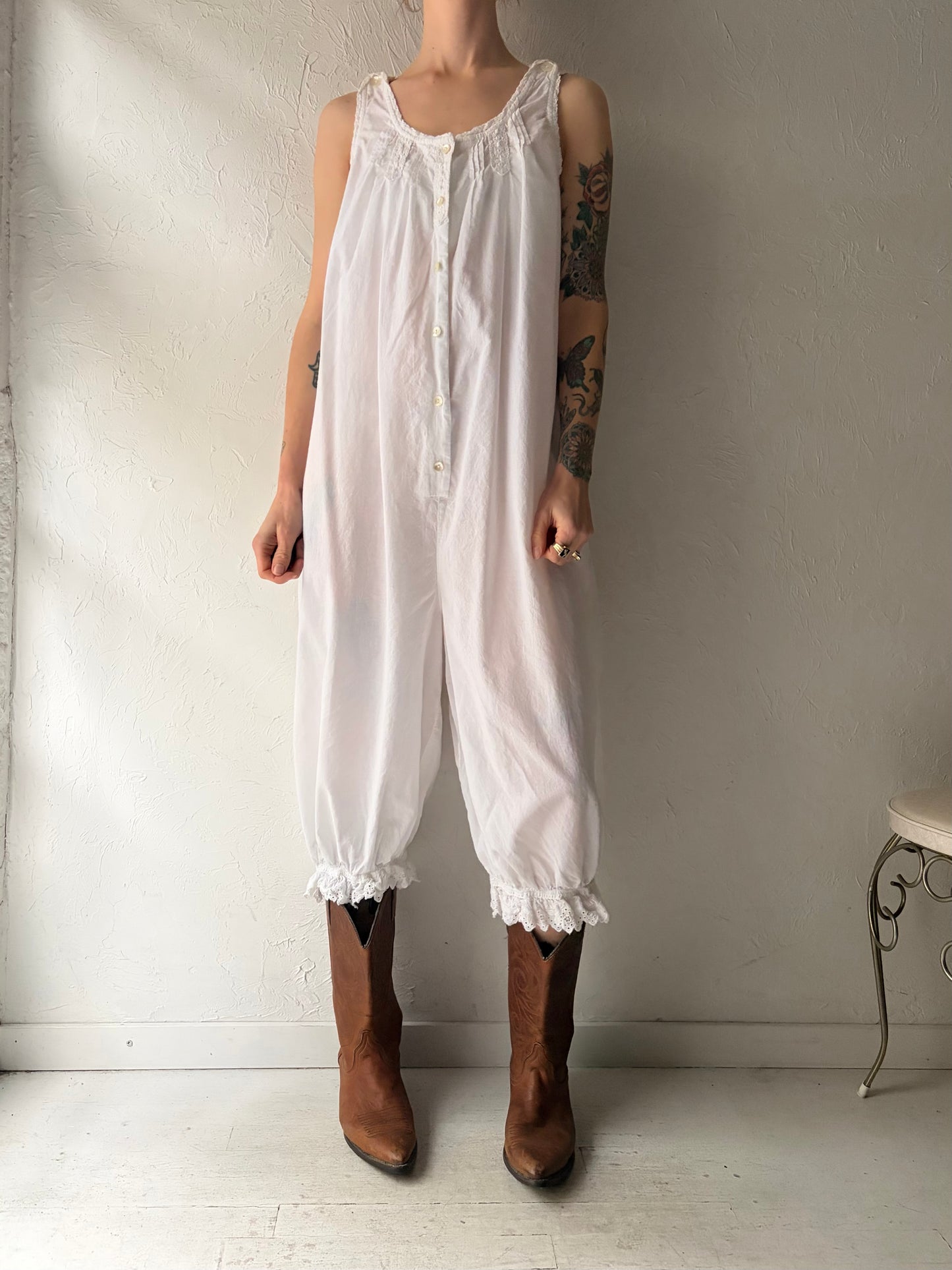 Vintage ‘April Cornell’ White Cotton Jumpsuit / Medium
