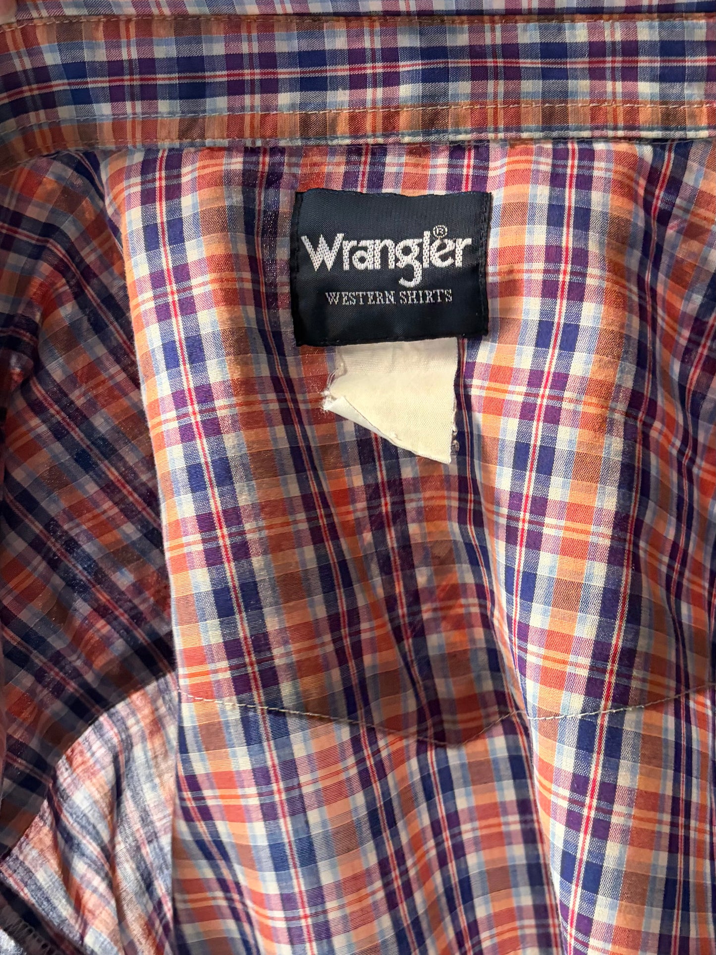 90s ‘Wrangler' Blue Plaid Snap up Western Shirt / XL