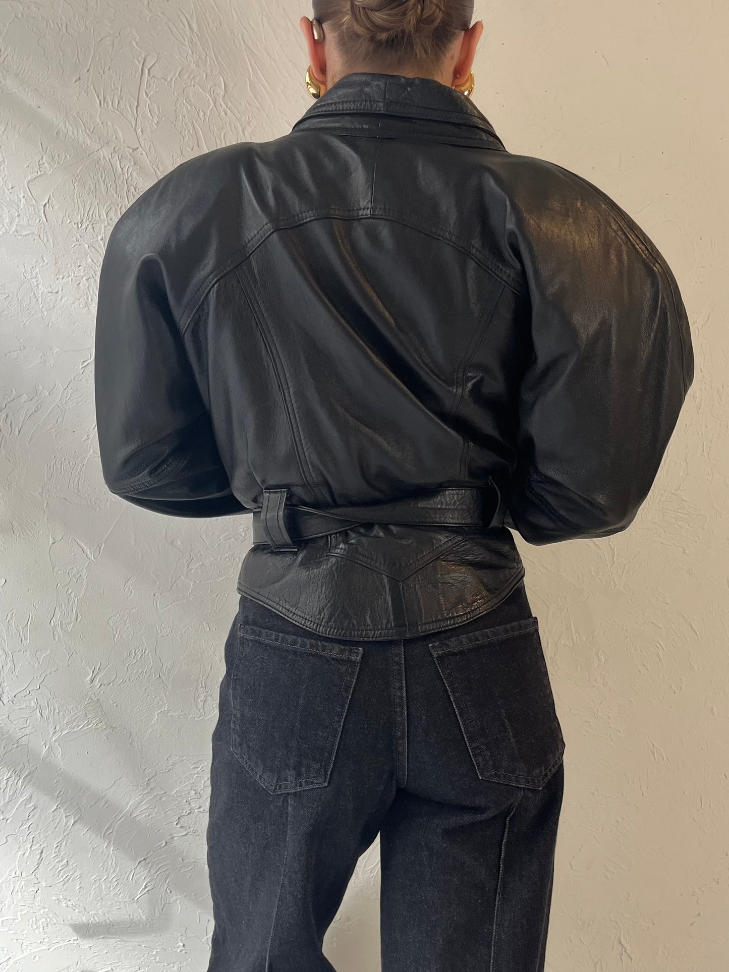 80s 'Chapelle' Black Leather Jacket / Medium