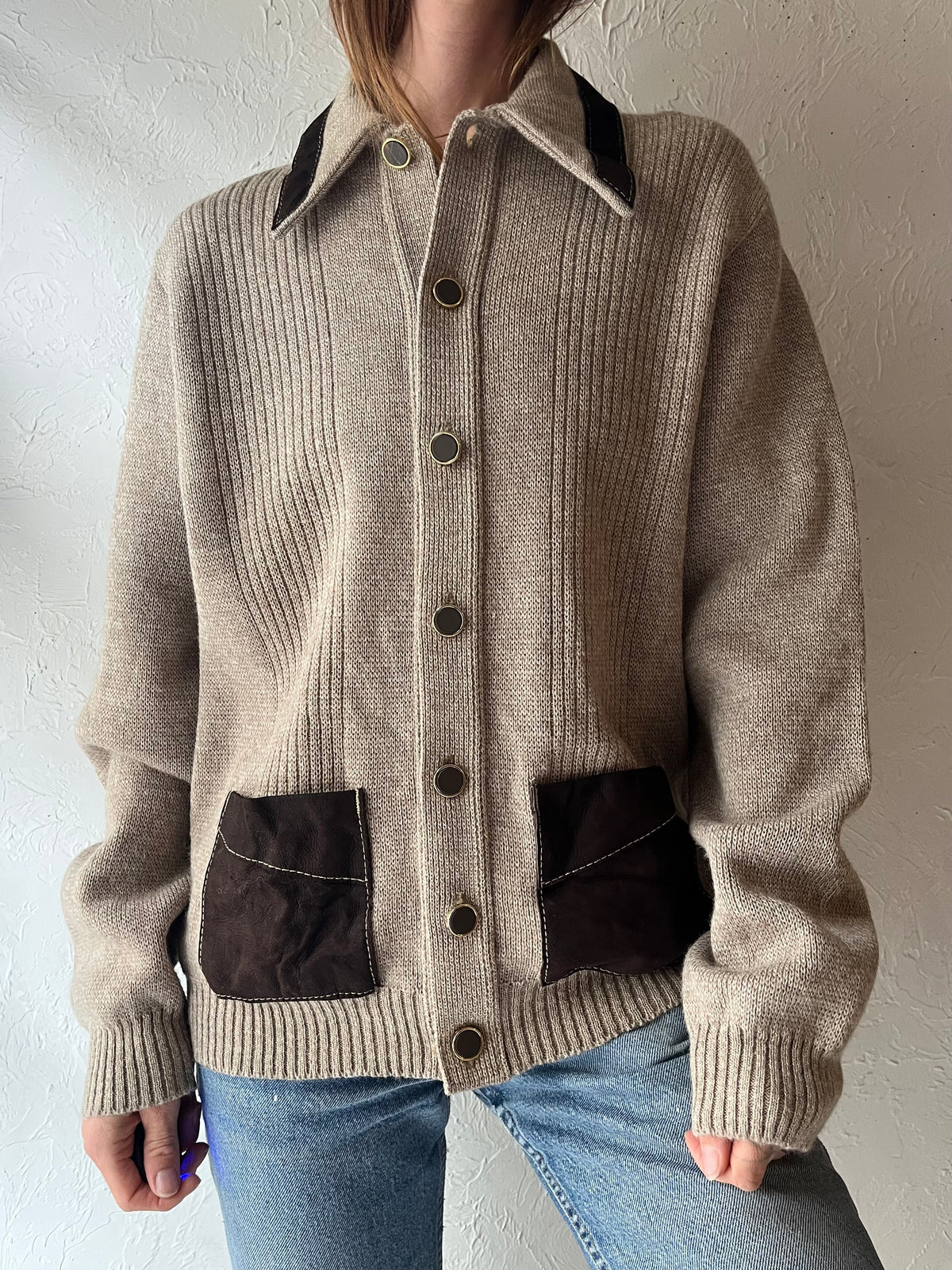 70s 'Tundra' Wool Cardigan Sweatet / Large