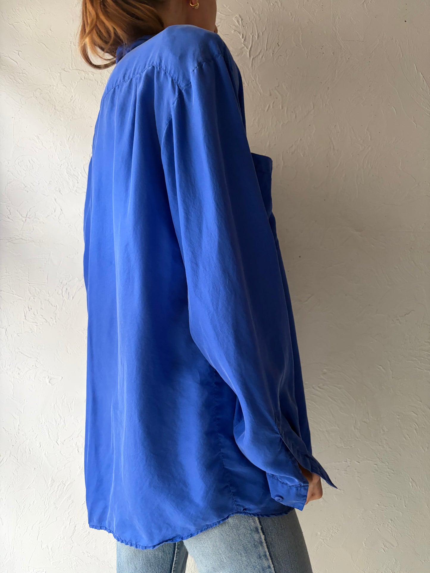 90s 'Pasha' Blue Silk Shirt / Large