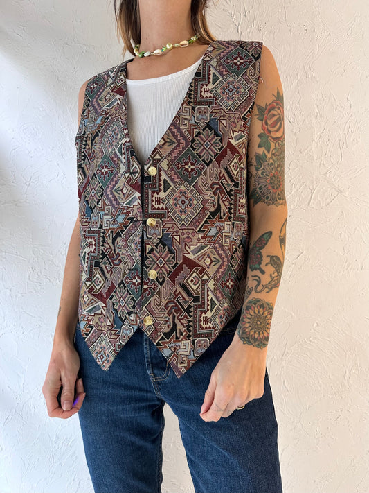 90s 'Paris Sport Club' Tapestry Vest / Medium