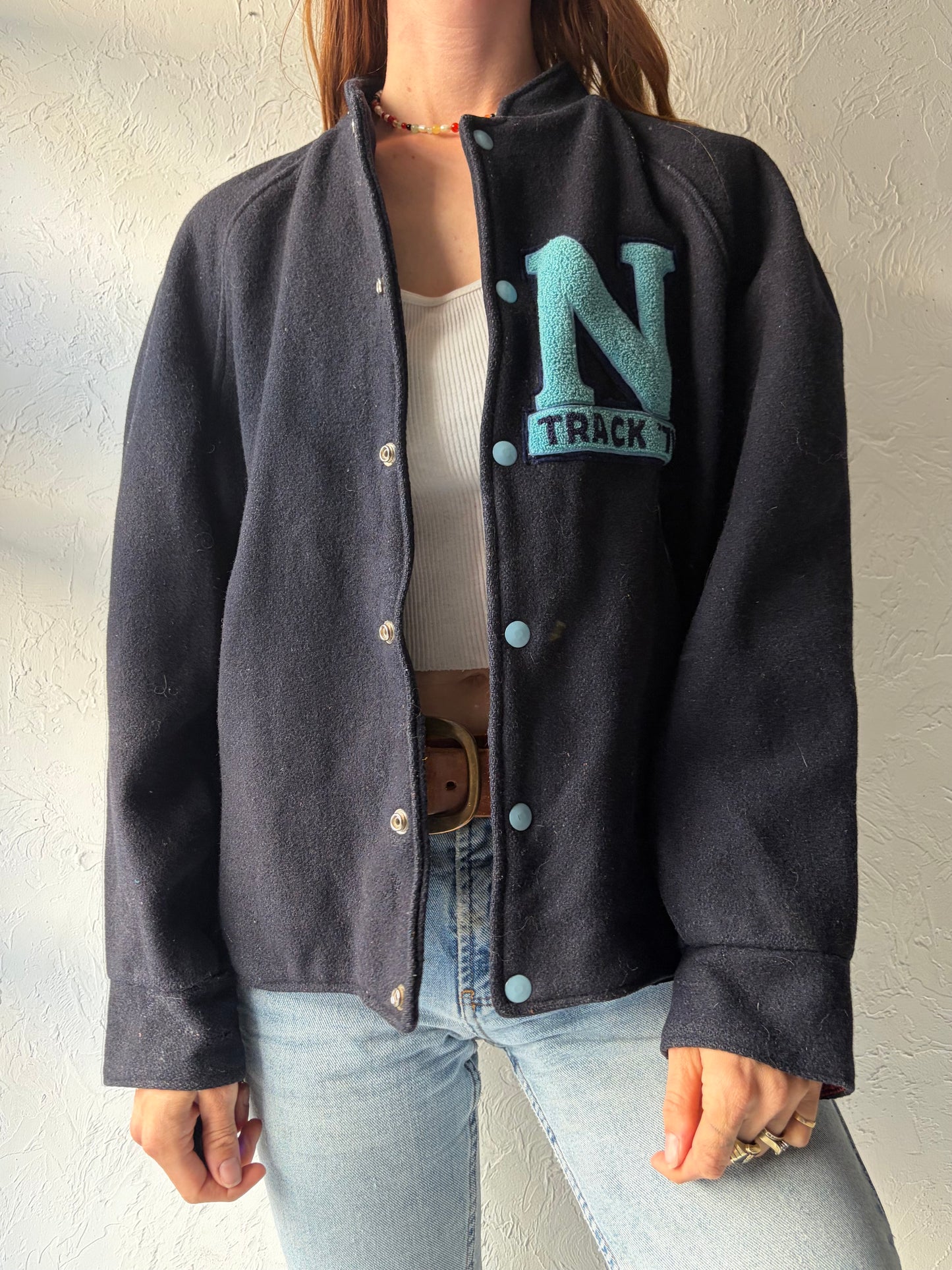 Vintage 70s Wool Varsity Bomber Jacket / Medium