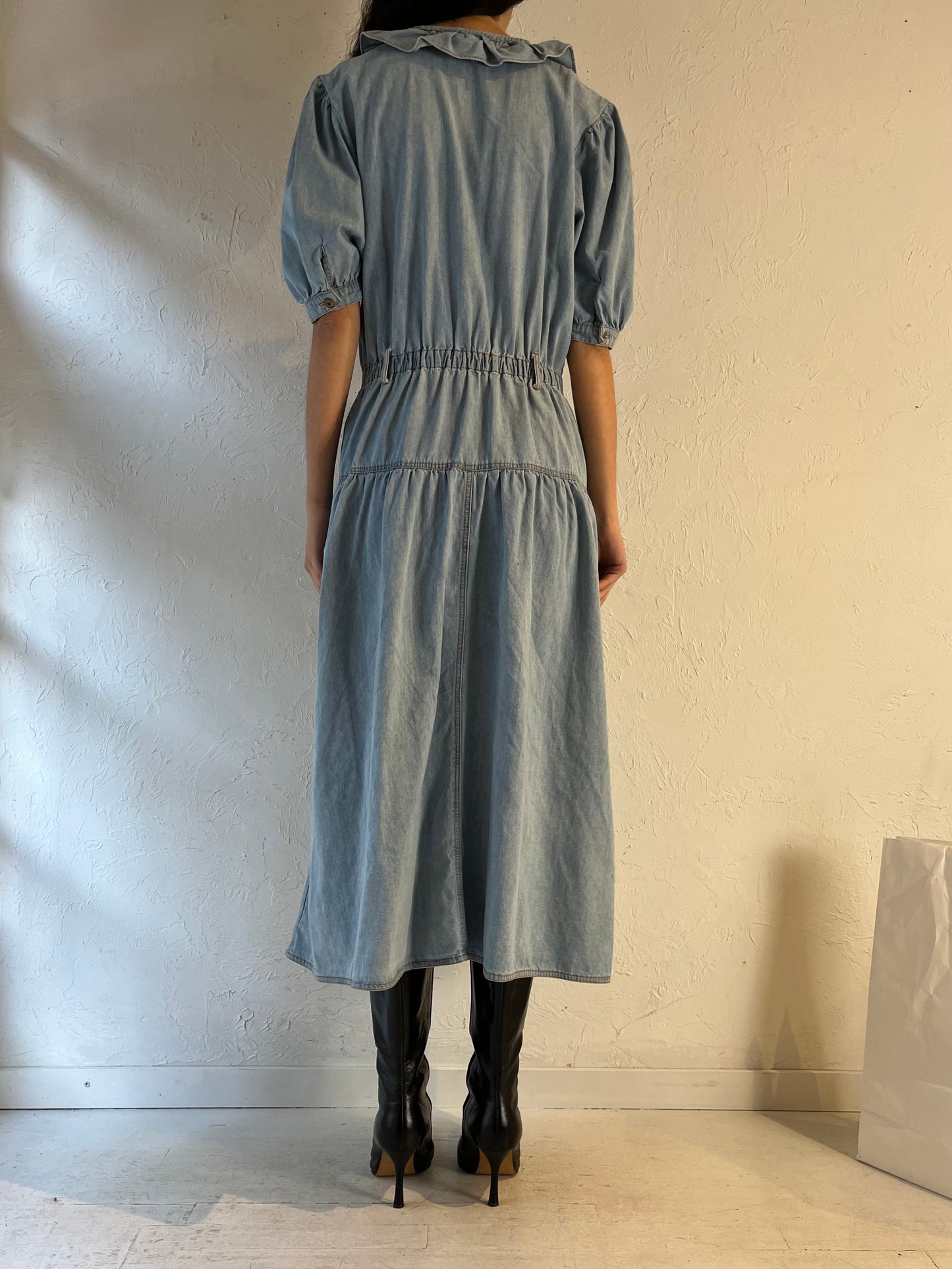 90s ‘Uni Mondo’ Ruffle Denim Dress / Large