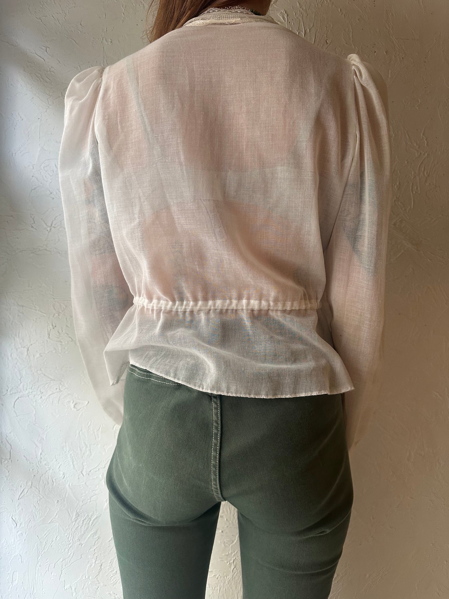 70s 'Gunnie Sax' White Sheer Blouse / Small