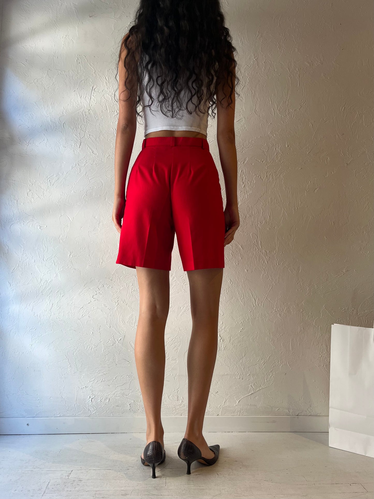 90s 'Laura Petites' Red Dress Shorts / Small