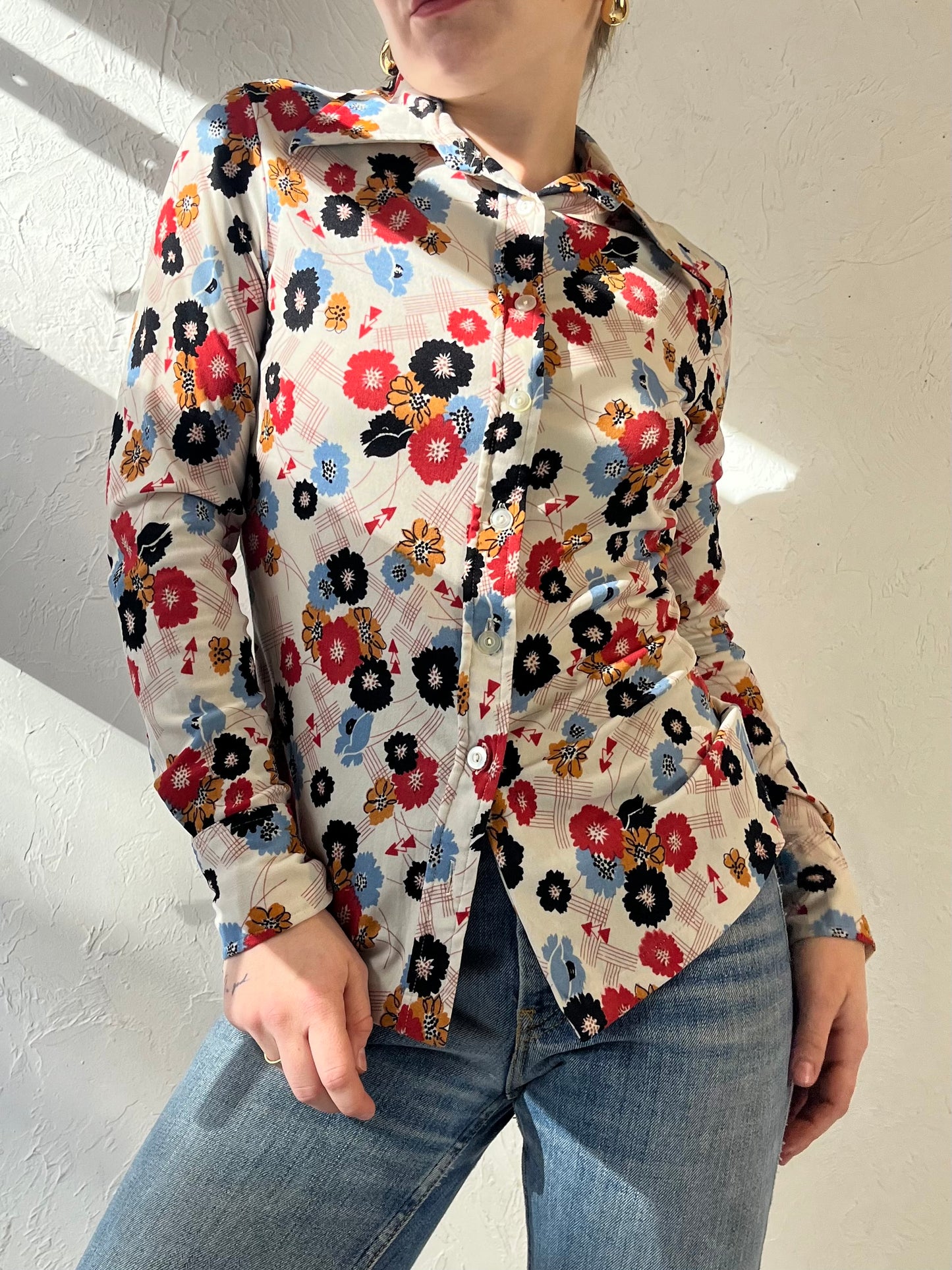 70s ‘Hukap’ Floral Button Up Blouse / Small