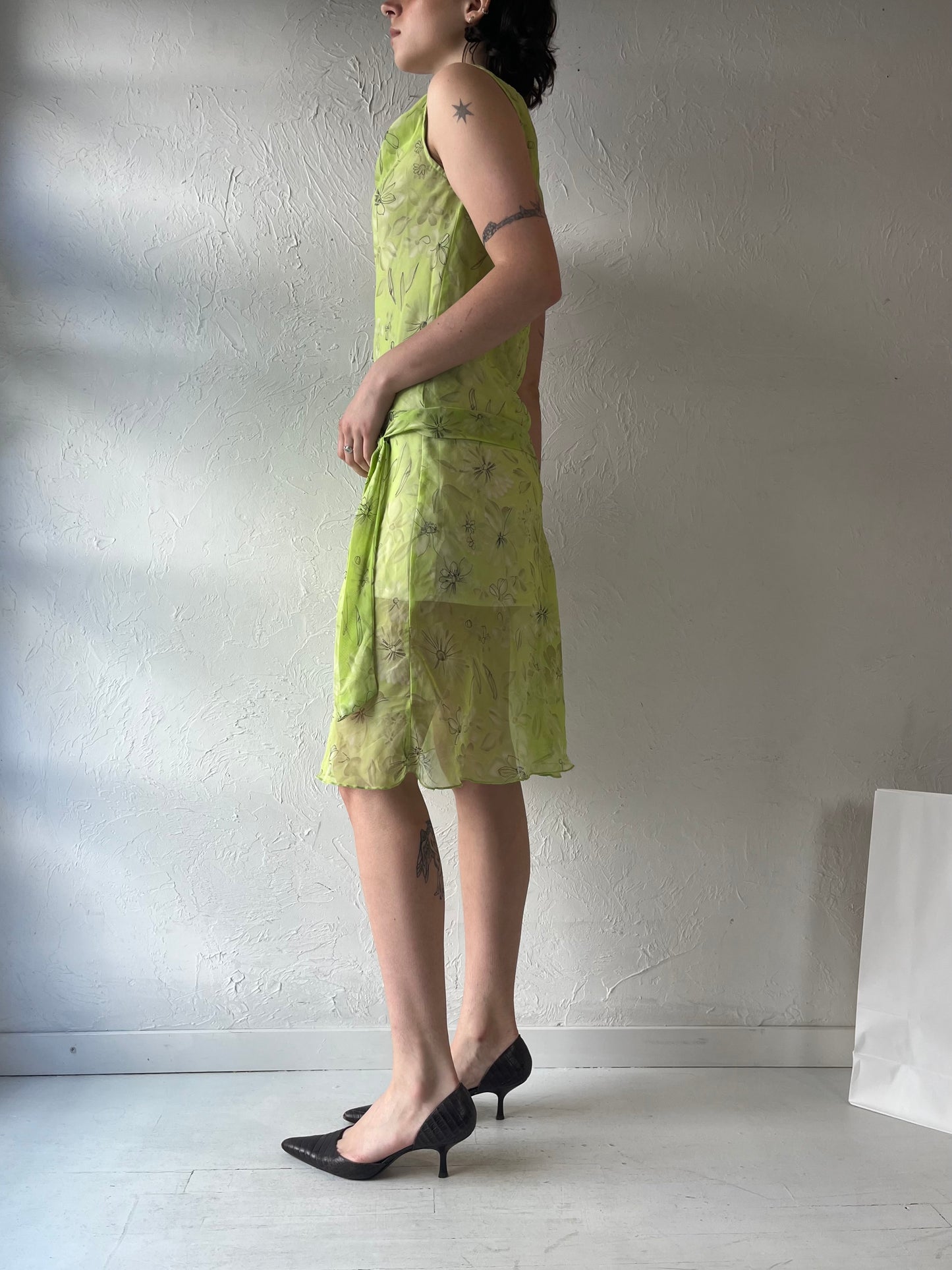 Y2k 'Be Smart' Sheer Green Mesh Dress / Small