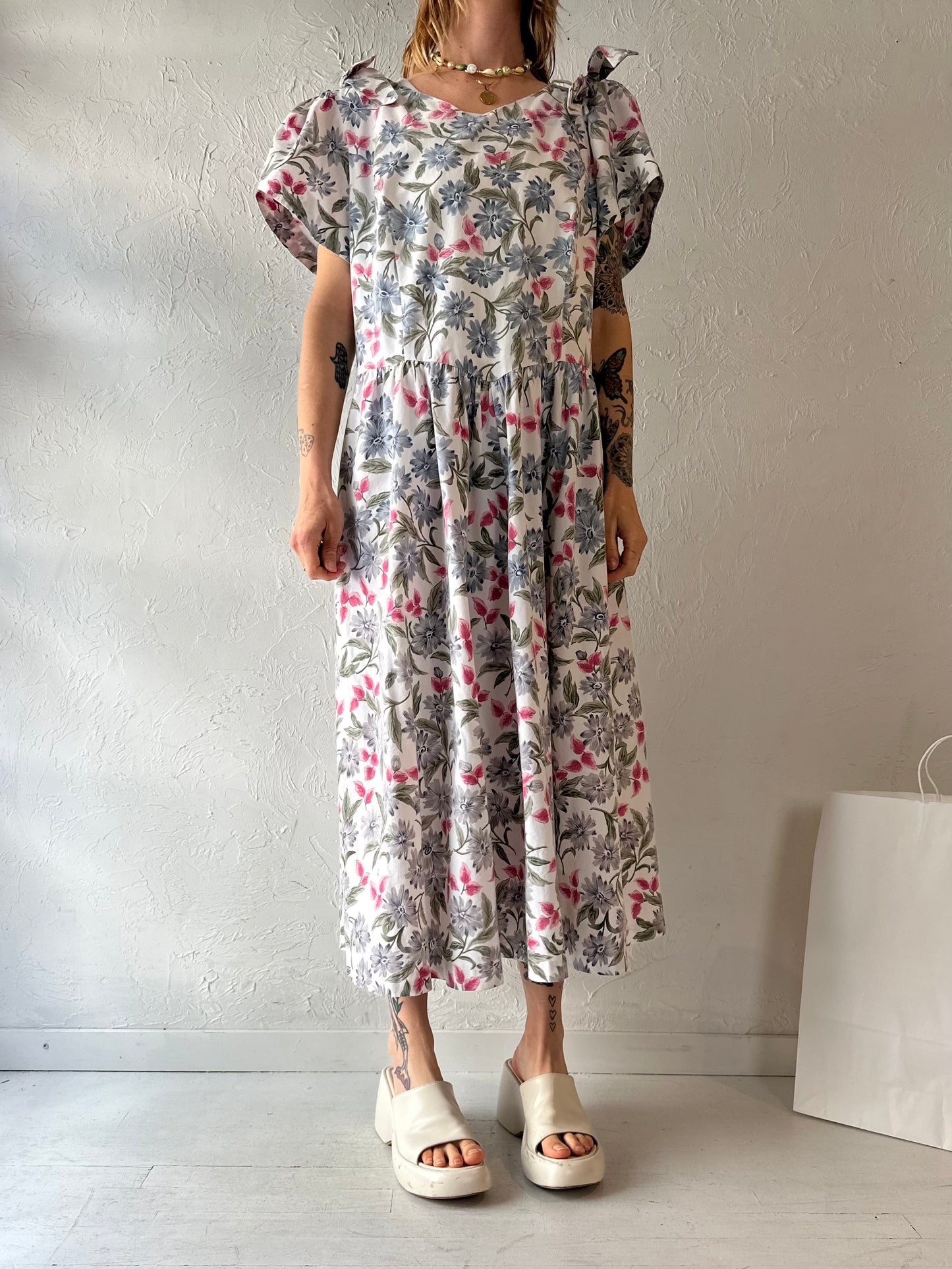 90s 'Manik In' Floral Print Dress / Large