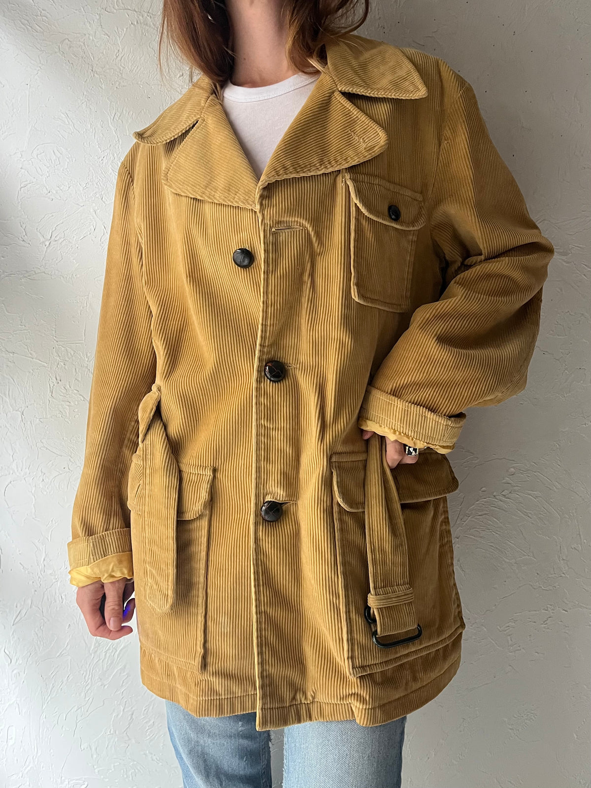 70s 'Shanhouse' Mustard Yellow Corduroy Retro Workwear Utility Chore Jacket / Medium