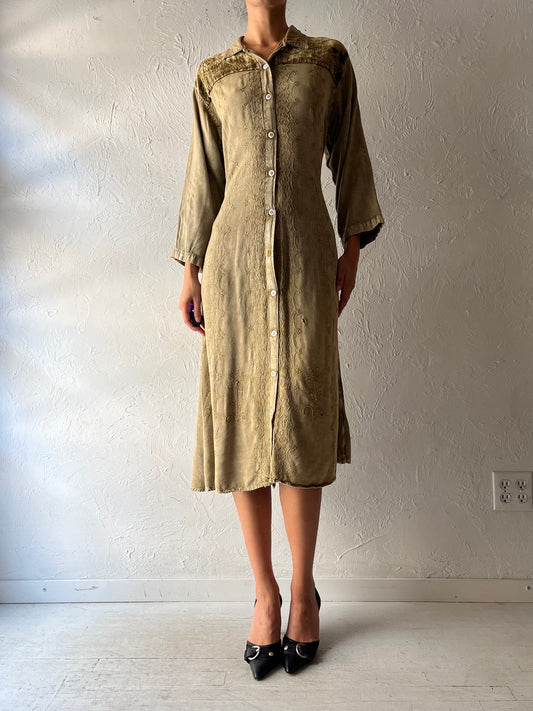 90s 'Just Cruising' Button Rayon Fairycore Midi Dress / Medium