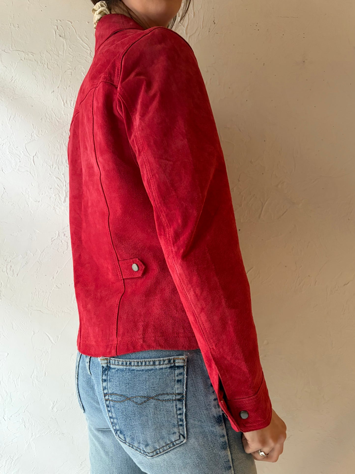 Y2k 'Coldwater Creek' Red Suede Snap Up Jacket / XS