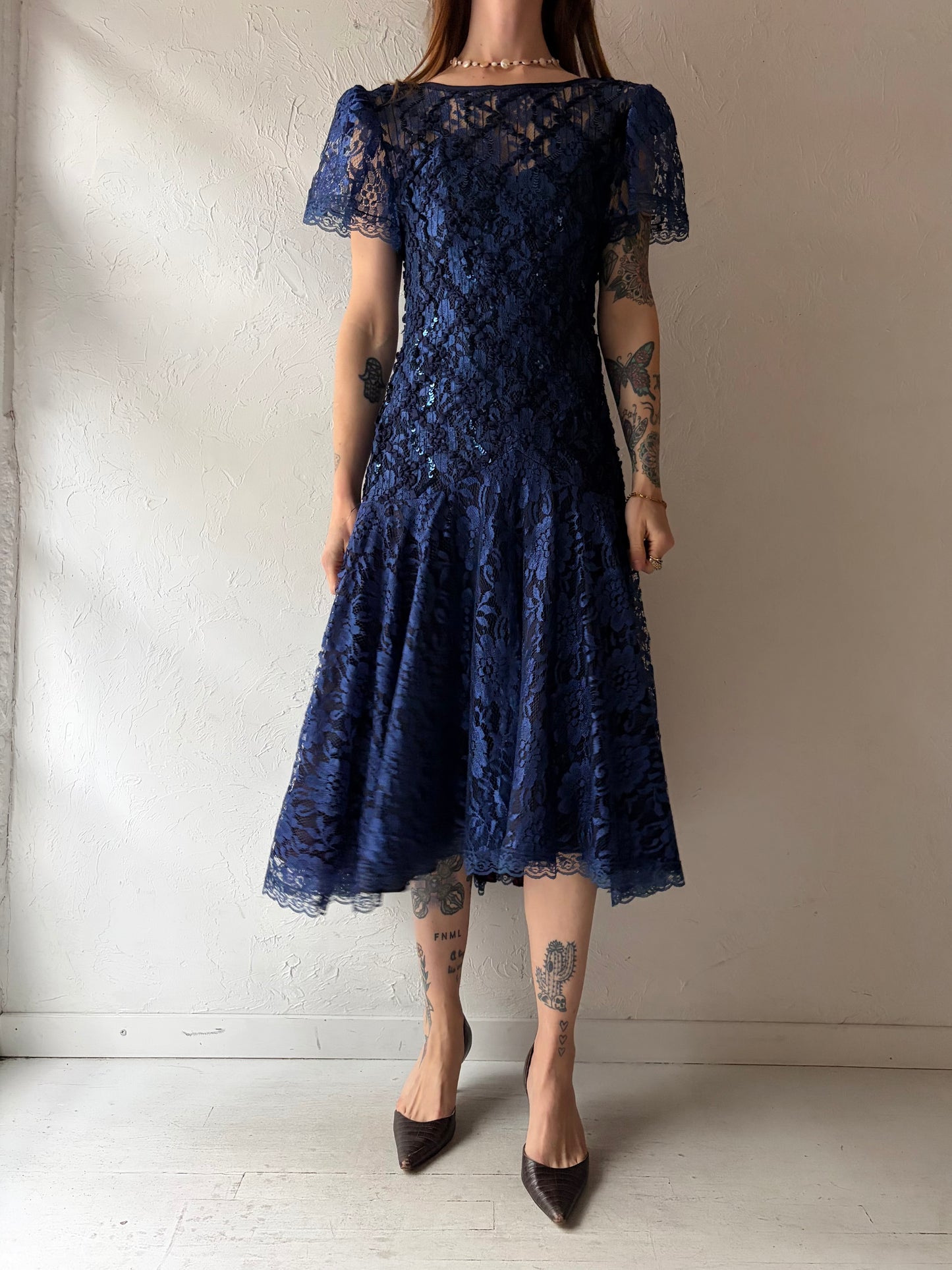 80s 'HW Collections' Purple Lace Formal Prom Dress / Vintage 1980s Retro Gown / Small