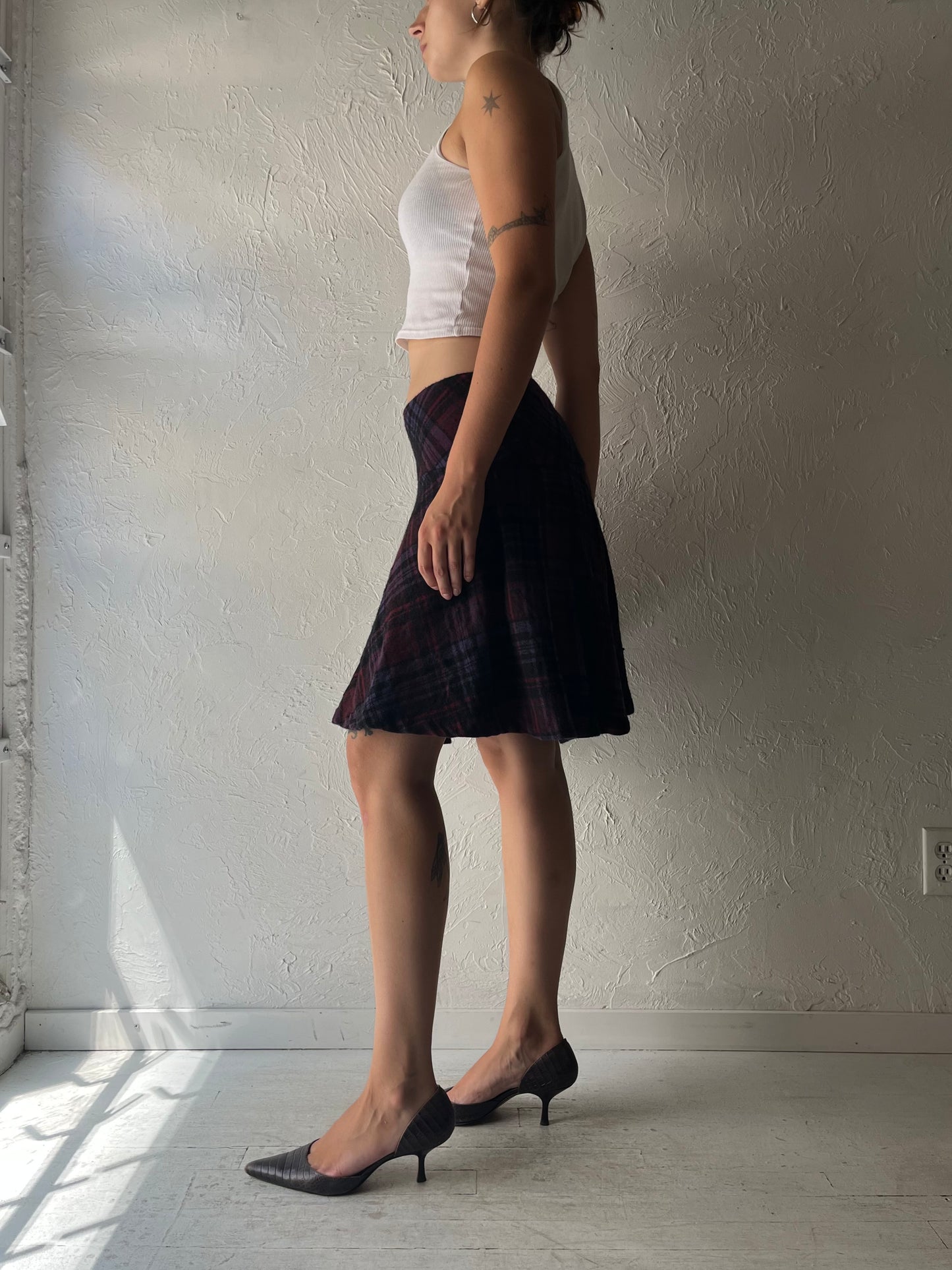 Y2k 'Ralph Lauren' Plaid Knit Academia Mini Skirt / Small