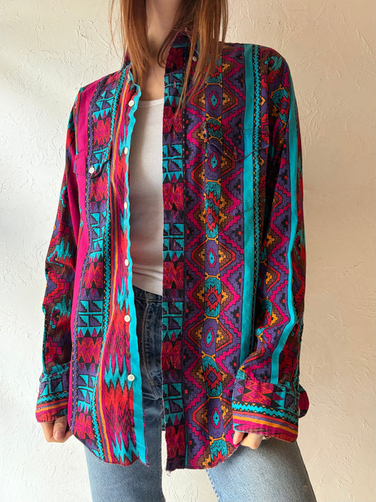 90s 'Wrangler' Aztec Button Up Shirt / Medium