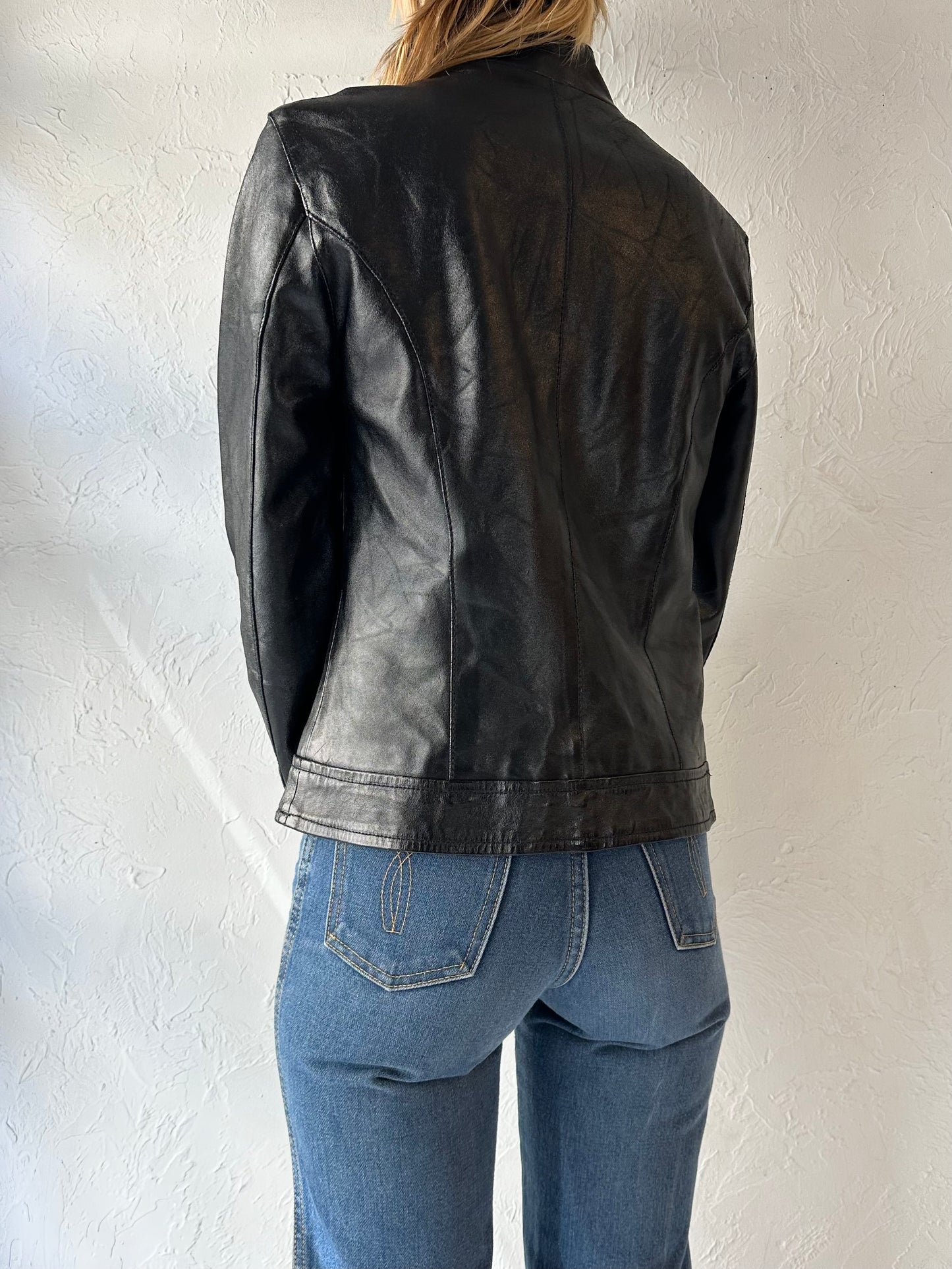 90s 'Le Chateau' Black Leather Jacket / Small