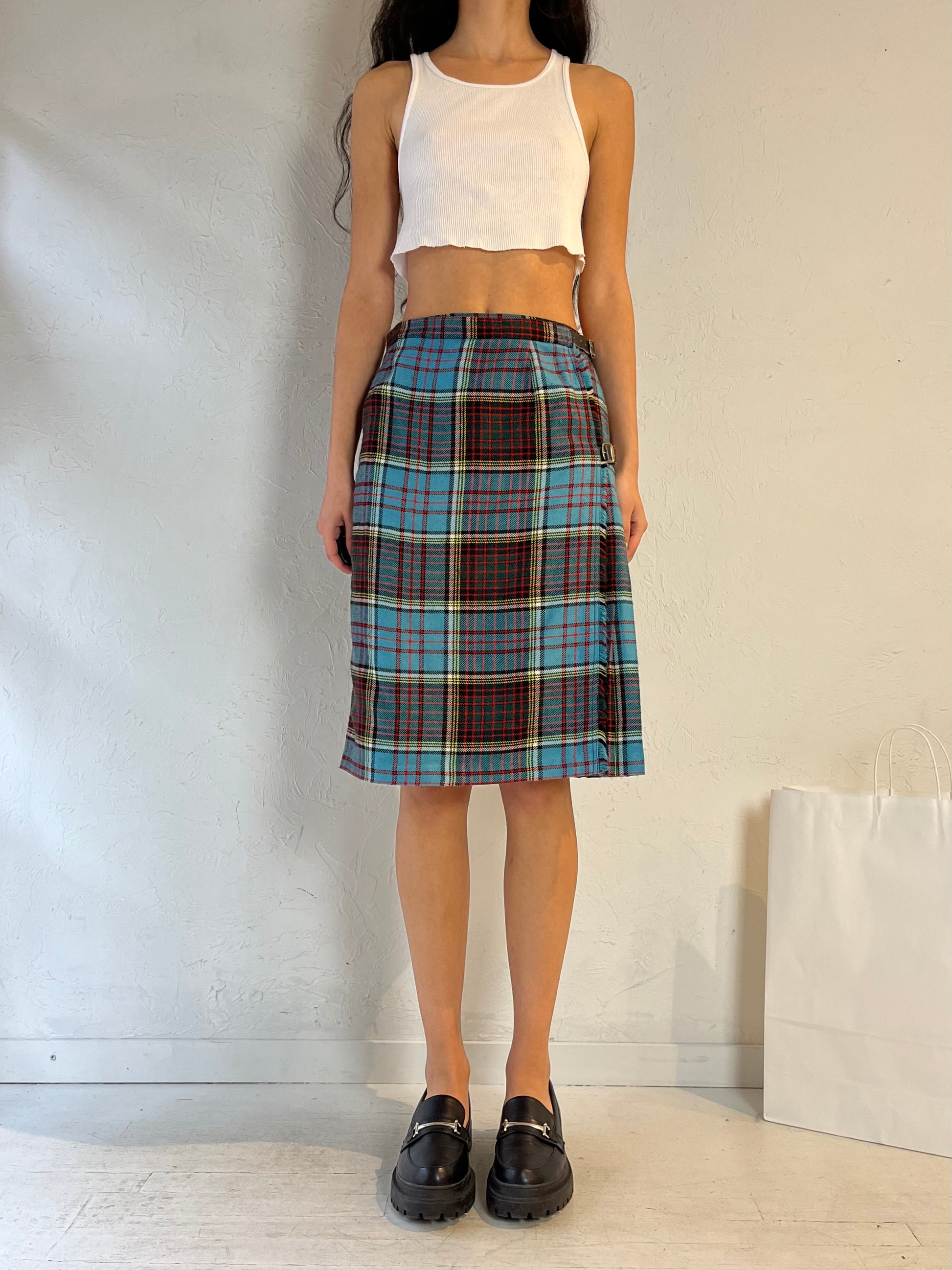 70s ‘Moffat’ Blue Plaid Midi Skirt / Medium