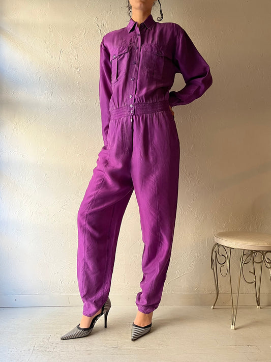 90s 'Gino Bessilini' Purple Silk Jumpsuit / Small